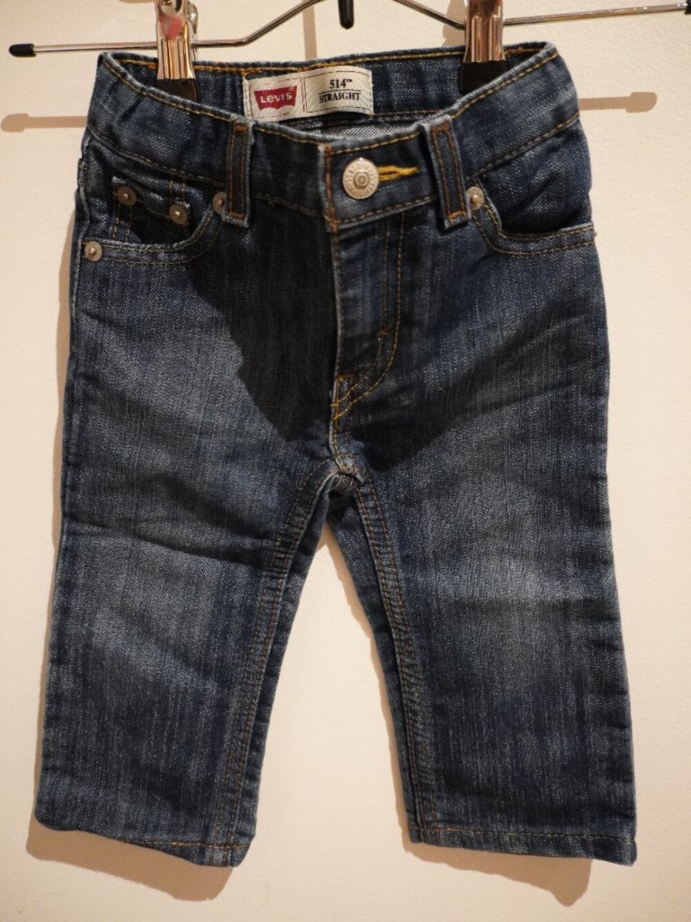 Levis 514 Straight Blue Jeans 12M Adjustable Waist Dark Wash Button Zipper